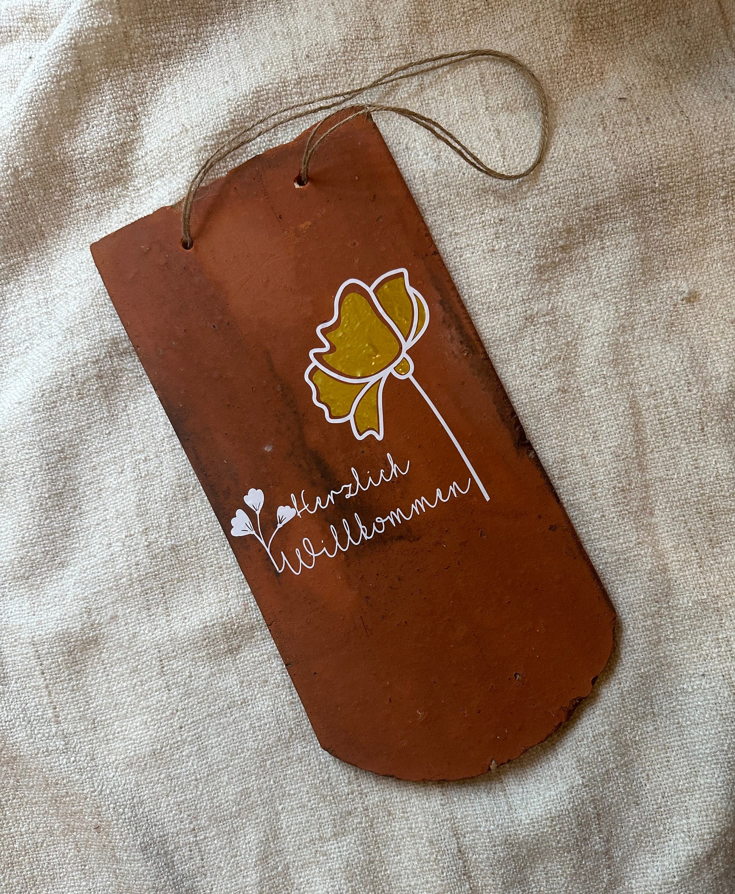 Teja, teja plana, teja etiquetada, decoración de jardín, letrero de bienvenida para jardín de cabaña, personalizable