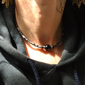 Crystal Choker Necklace, Black Onyx Gemstone Jewellery, Bohemian Boho Necklace for Men and Women