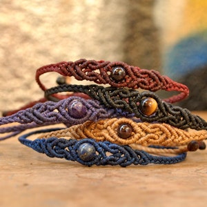 Macrame Gemstone Bracelet, Boho Jewelry for Men and Women, Friendship Bracelet with Crystal, Amethyst, Tigers Eye, Moonstone, Lapis Lazuli