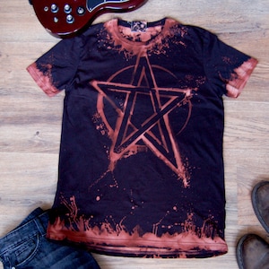 Pentagram Tshirt, Witchy Hand Painted Clothing, Pagan Wicca Shirt, Gothic Dark Fashion, Bleached Tie Dye Shirt, Witchcraft