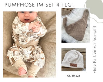 Pumphosenset 4tlg. Hose, Shirt, Tuch und Mütze in vielen Farben