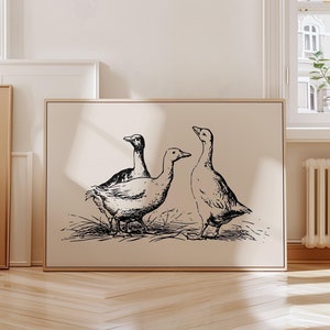 Decoração de parede vintage com estampa de pato, arte de parede da moda, arte de parede de fazenda, arte de parede para impressão Cottagecore, download digital de impressões de arte, arte de parede vintage da moda