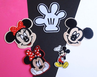 Parches termoadhesivos de Mickey y Minnie, apliques bordados