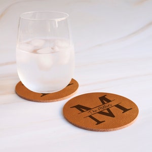 Custom Engraved Leather Drink Coasters, Lot Of Personalized Table Setting Wedding Coasters Set, New House Warming Table Mats And Coasters