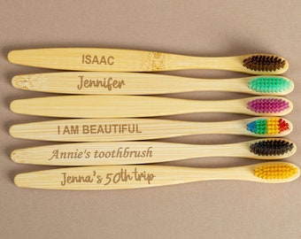 Custom engraved bamboo toothbrush set, personalized wooden eco toothbrush zero waste, bathroom accessories plastic free earth friendly