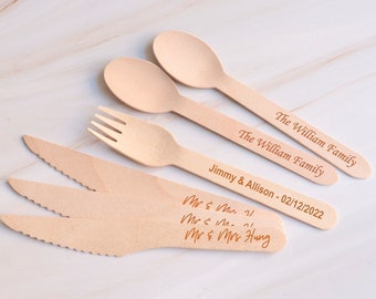 Custom Engraved Wooden Utensils: Party Decor, Wedding Favors