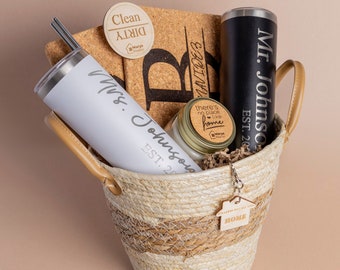 Custom realtor closing gift basket engraved personalized first home box for clients, housewarming gift, real state present, our first home