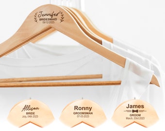 Personalized wedding hanger, custom engraved wooden groom & bride hanger for wedding dress, personalized bridesmaid hanger, bridal gift