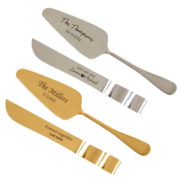 Personalized cake cutting set wedding, custom engraved reception decor cake knife and server set, future bride & groom gift for party