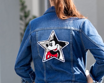 Large Sequin Mickey Mouse star patch, disney iron on & sew on patches, embroidery patches for denim jacket, patches for jeans, patches set
