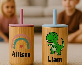 Personalized Bamboo Sippy Cup: Eco-Friendly Toddler Cup with Straw