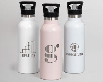 Botella de agua con logotipo personalizado: vaso de acero inoxidable grabado, regalo corporativo de marca
