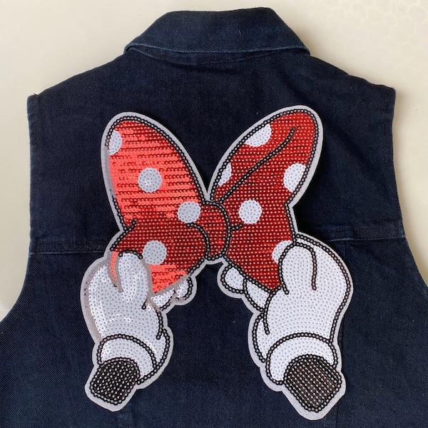Large Sequin Minnie Mouse patch, minnie bow patch, disney iron on & sew on patch, embroidery patches for denim jacket, patches for jeans
