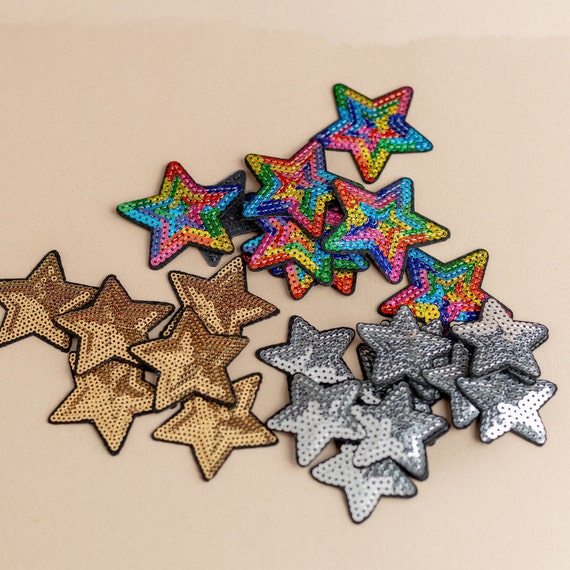 Set of 10 Embroidery Iron on Star Patches, Bulk Sequin Star Patch, Lot of  Patches for Denim Jacket, Patches for Backpacks, Patches for Jeans 
