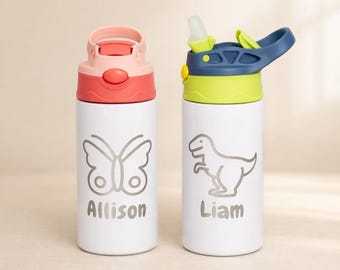 Vaso infantil personalizado: Botella de agua de acero inoxidable grabada de 12 oz y 20 oz.