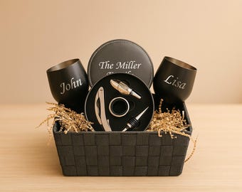 Personalized Wine Goblets & Accessories Gift Basket: Housewarming and Closing Gift Present