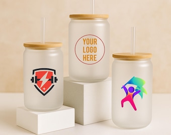 Custom Logo Frosted Glass Can Cup: 16oz Corporate Drinkware