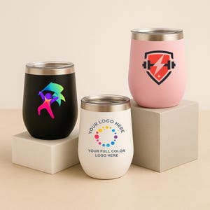 Custom Insulated Promotional 12oz Logo Tumbler With Lid, Personalized Metal Coated Thermo, Corporate Gift Marketing Thermal Tumbler