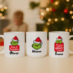 Taza personalizada del Grinch, taza de café navideña personalizada de 325 ml, regalo divertido para las fiestas del Grinch.