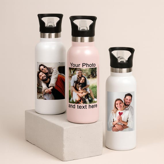 Botella De Agua De Acero Blanco Con Foto - Botella De Agua