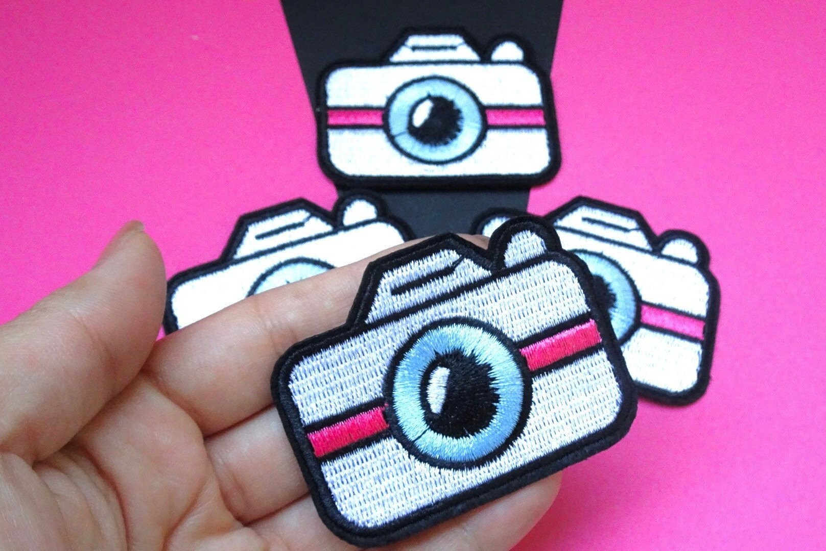 Nipitshop Patches Black Camera Patch Retro Camera Classic HD Cartoon Kid Patch Embroidered DIY Patches Cute Applique Sew Iron On Kids Craft Patch For