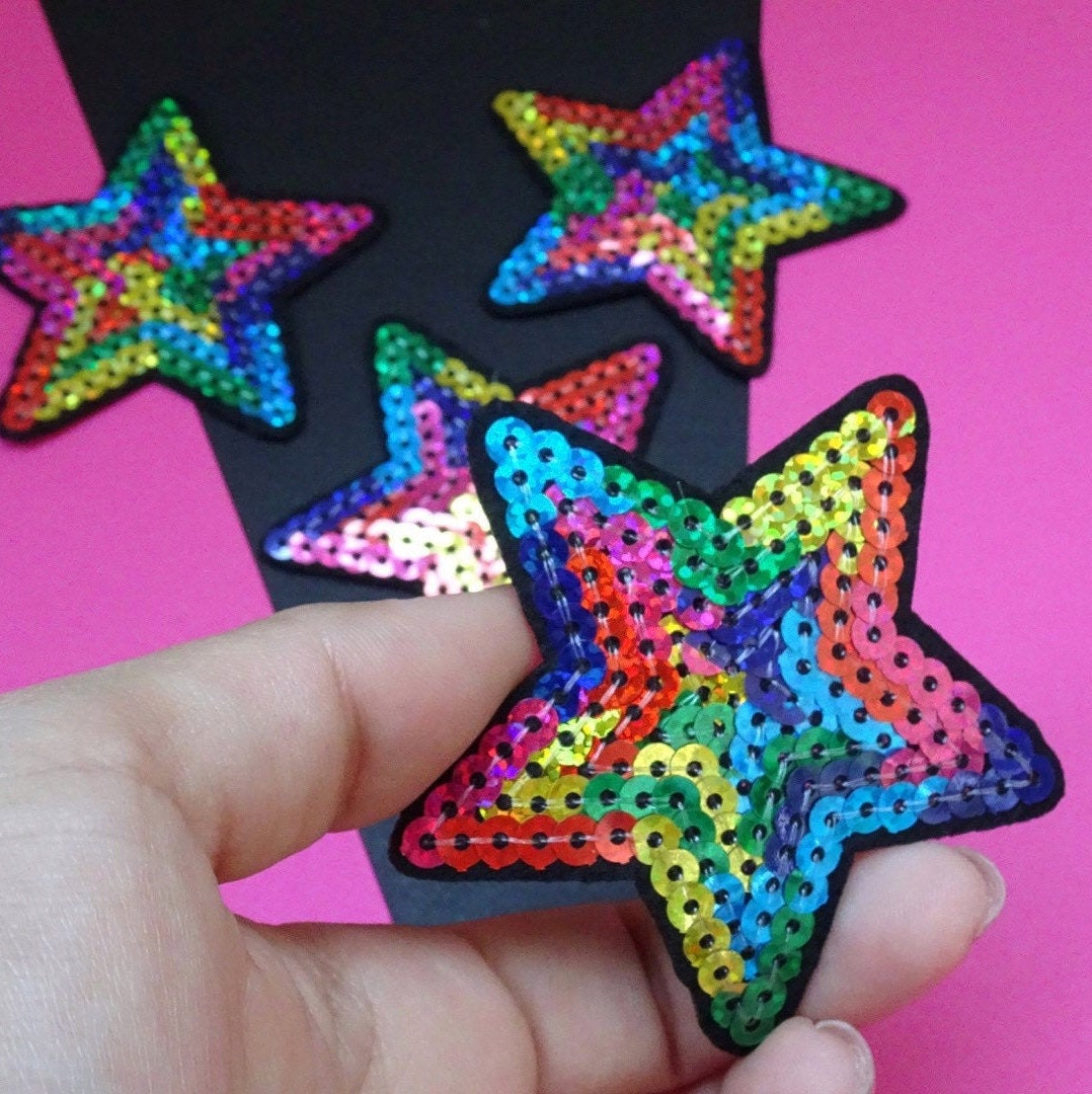 Multicolor sequin star patches embroidery iron on star patch Etsy