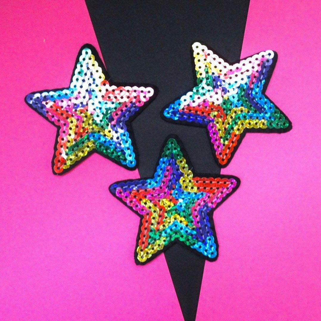Multicolor sequin star patches embroidery iron on star patch Etsy