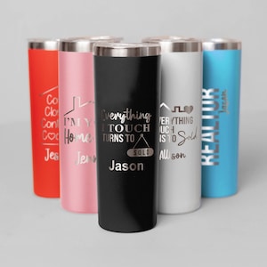 Custom Engraved Realtor Marketing 20oz Tumbler With Lid, Insulated Personalized Gifts For Real Estate Agents Gratitude Closing Thermo Cup