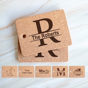 Set Of 2 Personalized Cork Trivet Mat, Custom Heat Resistant Pod Holder, Engraved Monogram Kitchen Hot Protective Pad, Home Dining Table