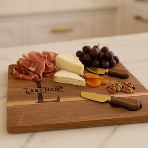 Personalized Charcuterie Acacia Board 4 pieces Set, Wedding Gift, Housewarming, or Realtor Closing Gift, Custom Cheese Tray & Knives
