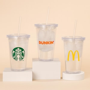 Custom Acrylic Logo Tumblers With Straws 16oz, Personalized Clear Bulk Pack Of Insulated Double Wall Plastic Promotional Tumblers With Lid