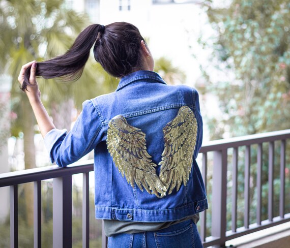 Sequin Angel Wings Iron on Patch, Gold and Silver Angel Embroidery Patches  for Denim Jacket, Patches for Jeans, Patches Set 