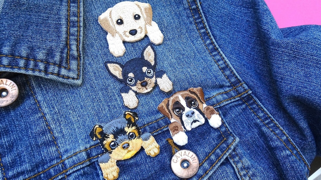 Pocket Dog Iron on Patch, Embroidery Dog Patch, Dog Owner Patches for Denim Jacket, Patches for