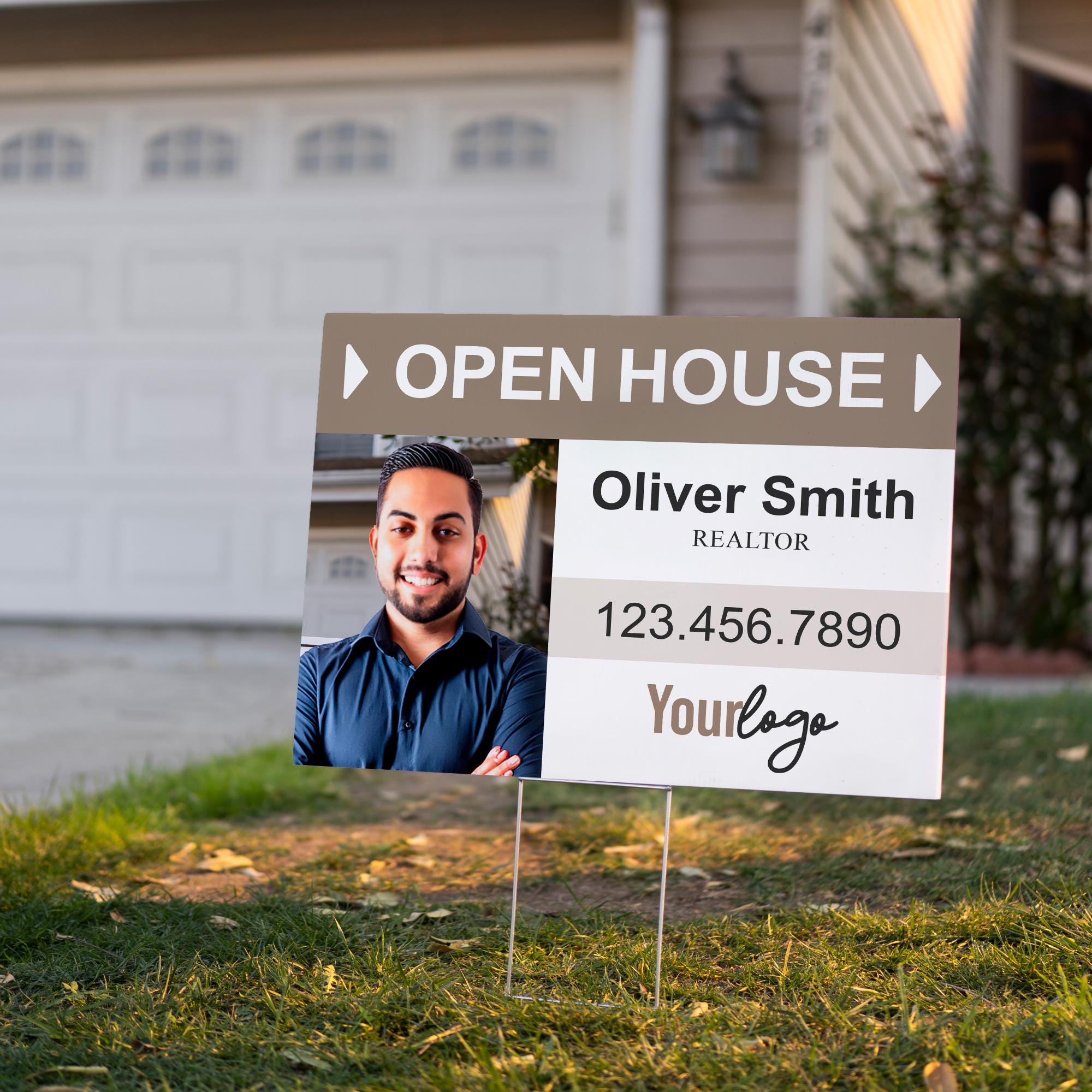 Custom Realtor Yard Sign | Weatherproof  Double-Sided UV Printed Open House Real Estate Signage with Metal Stakes