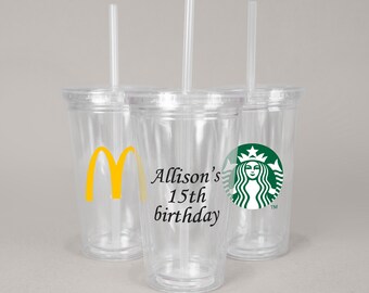 Custom Acrylic Tumblers With Straws 16oz, Personalized Clear Bulk Pack of Insulated Double Wall Plastic Promotional Tumblers With Lid