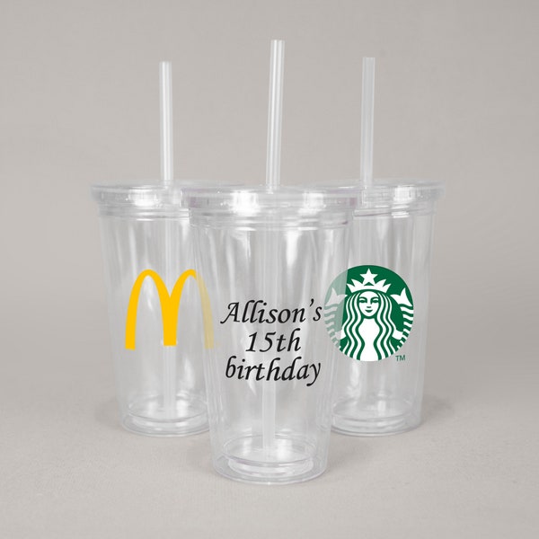 Custom acrylic tumblers with straws 16oz, personalized clear bulk pack of insulated double wall plastic promotional tumblers with lid