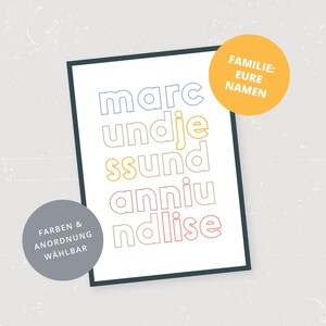 Typo-Familie / Namen aller Familienmitglieder (minimalistisch / persönliches Portrait / von Foto / personalisiert / Geschenk) / #designzig