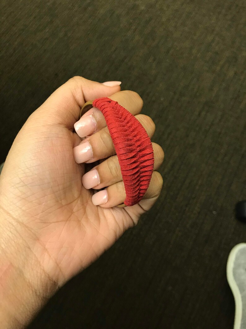 Faux Suede Red Brass Cuff