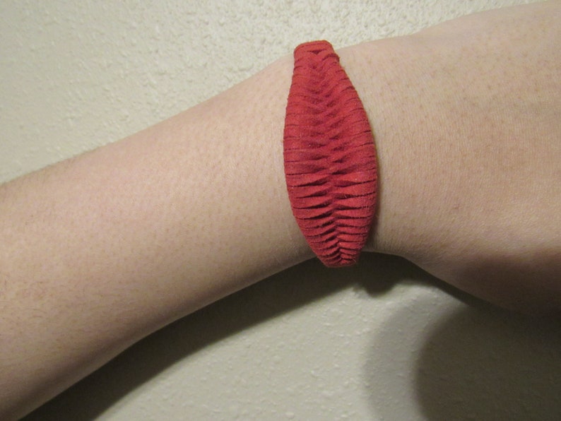 Faux Suede Red Brass Cuff
