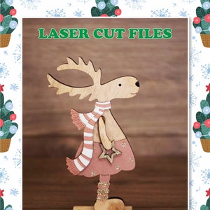 Christmas Decoration - Standing Funy Reindeer Deer - laser cut vector files .dxf .cdr .svg .eps .ai - separated pieces