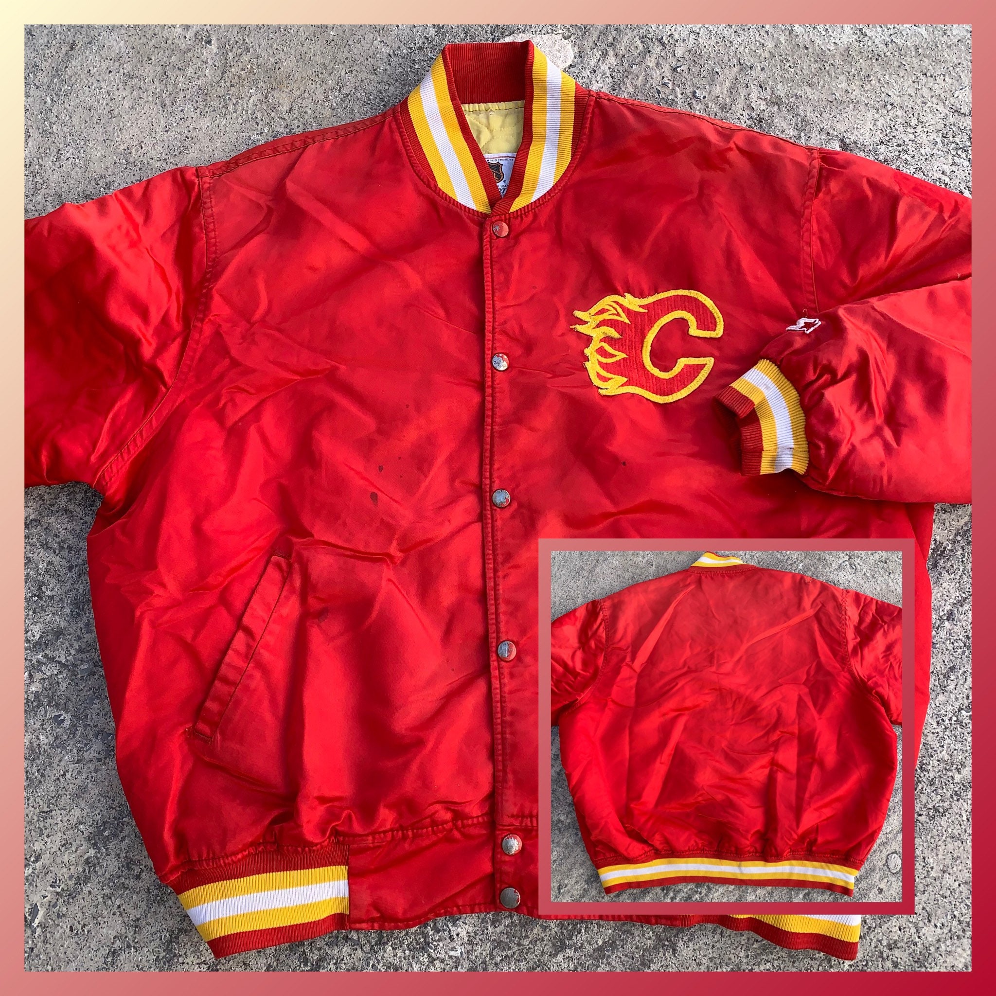 90's Calgary Flames Starter Satin NHL Jacket Size Large – Rare VNTG