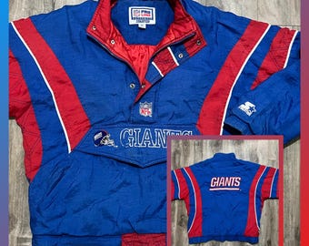 Vintage Starter New York Giants Pullover Jacke mit halbem Reißverschluss NFL 90er Jahre