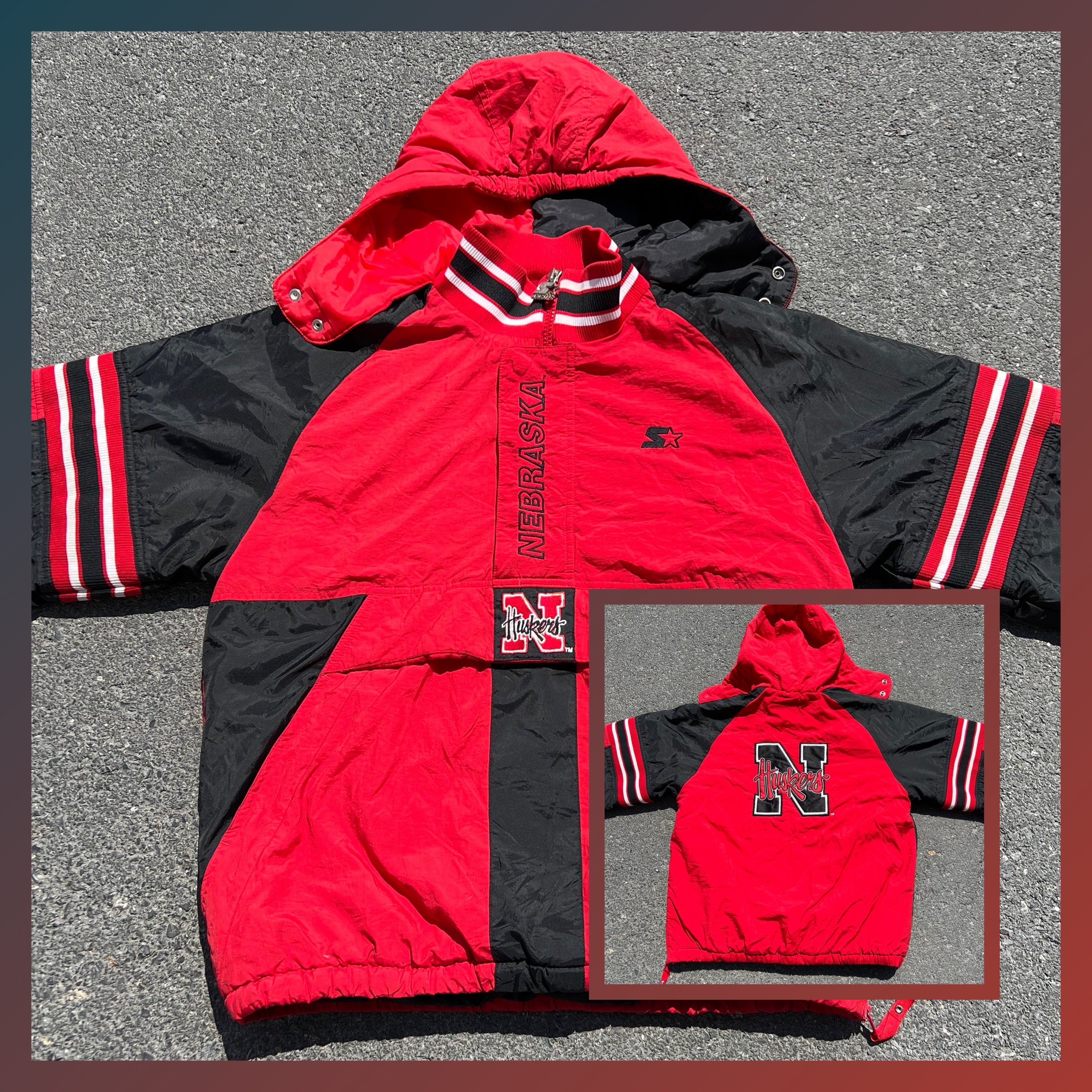 Vintage Starter Nebraska Huskers Pullover Half Zip Jacket