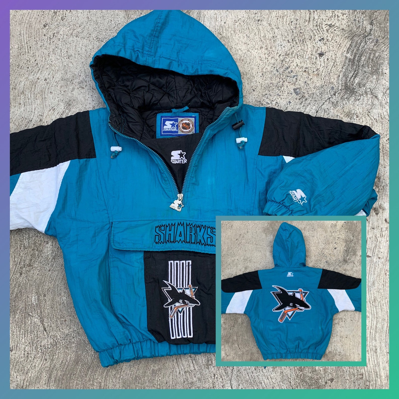 Vintage starter San Jose Sharks pullover half zip jacket NHL Etsy
