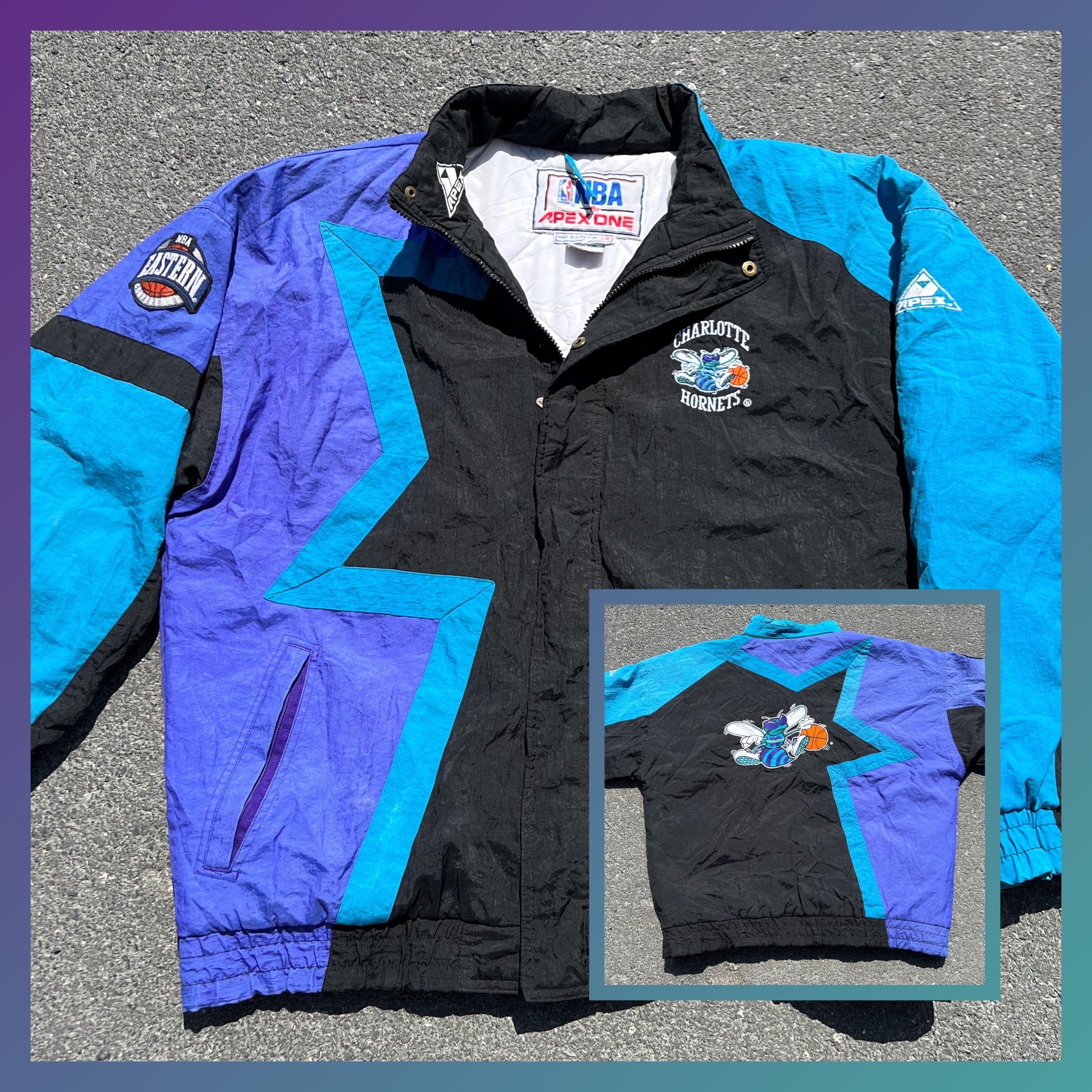 Rare Vintage 90s Starter Charlotte Hornets 1/2 Zipp Puffer