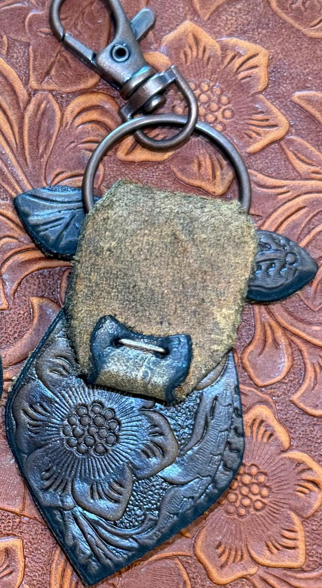 Leather Cow Keychain - Etsy