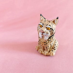 Cat sculpture for bookshelf decor, Lynx cat ornament for shelf decor, Iberian lynx figurine cat lover gift, Cat mom gifts for display shelf