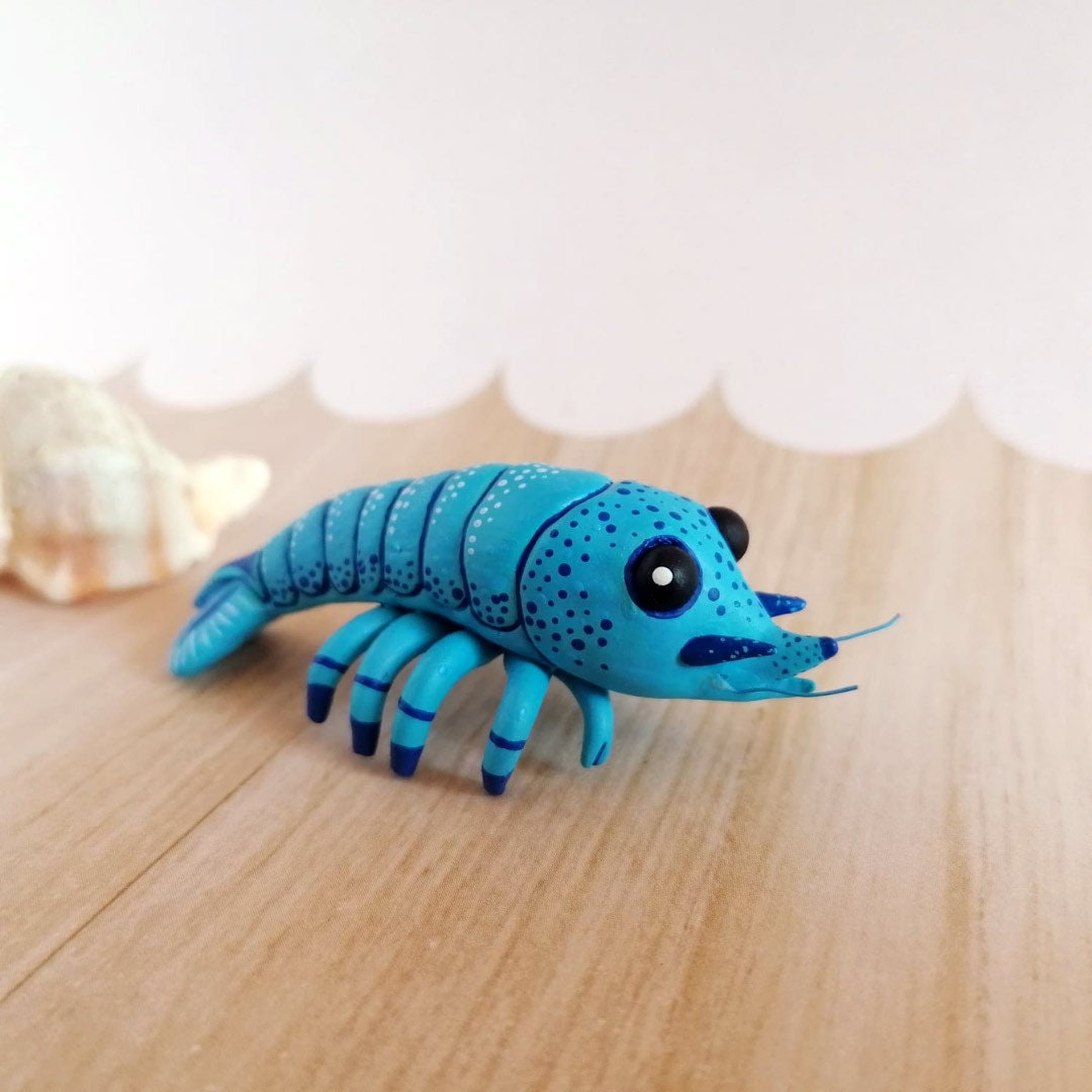 Blue Shrimp Miniature for Aquarium Decor, Blue Tiger Shrimp Figurine ...