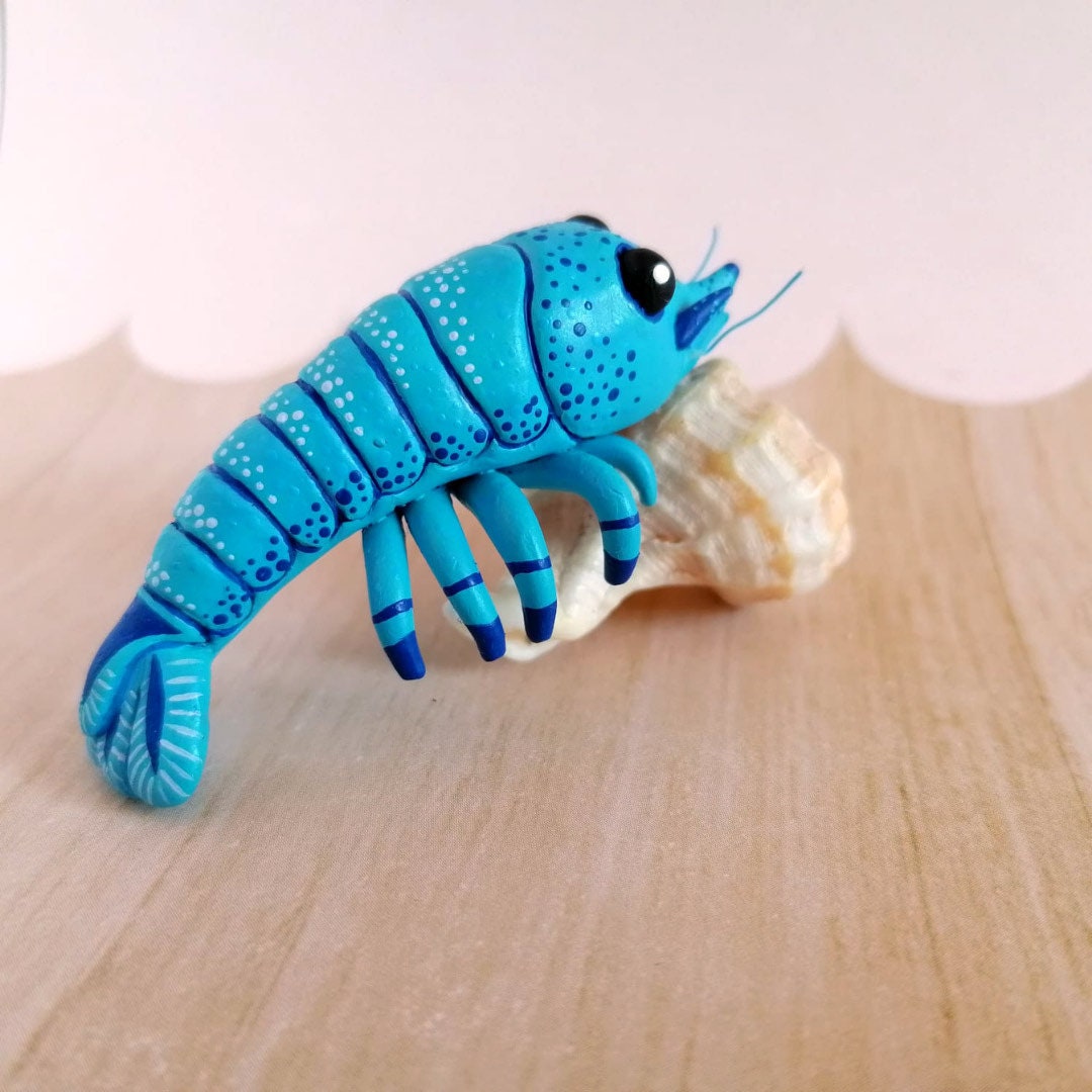 Blue Shrimp Miniature for Aquarium Decor, Blue Tiger Shrimp Figurine ...