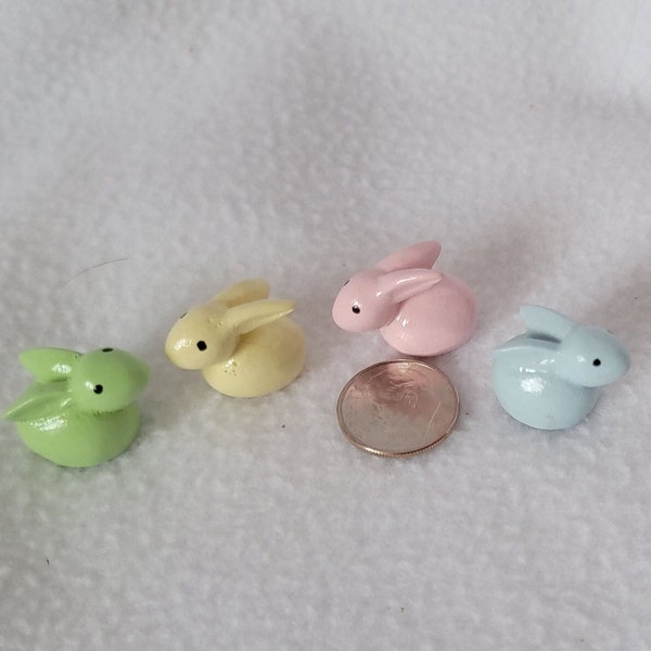 4 Miniature Sm. Easter Bunny Rabbits, FAST SHIPPING, Assorted Colors, Fairy Garden, Dollhouse Figures, NEW